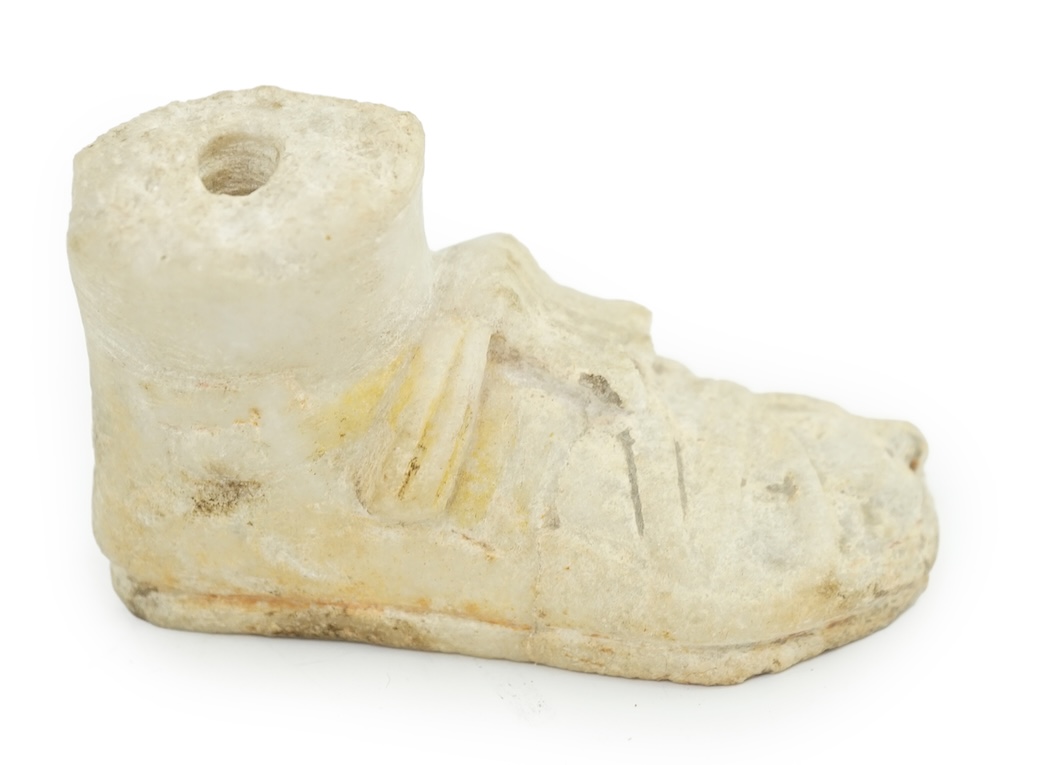 A Roman carved marble model of a sandalled foot